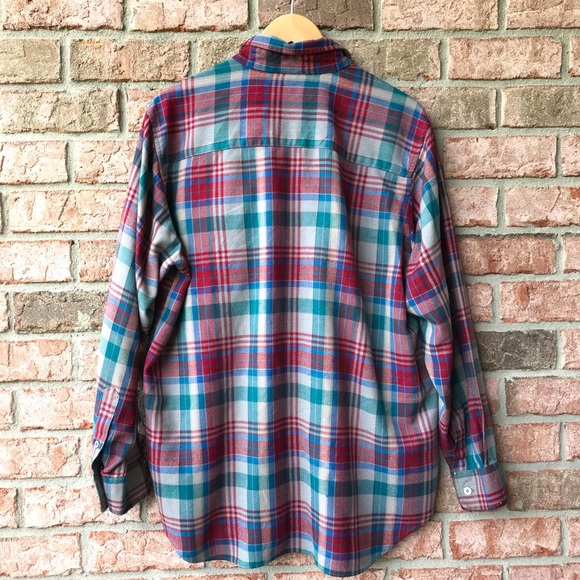 Colorful Red and Blue Button Up Flannel (L) - Picture 3 of 3